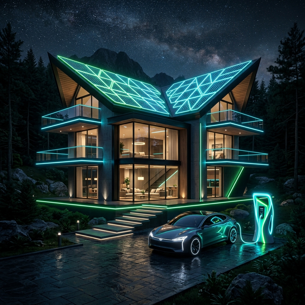 Futuristic Sustainable Modern Home with Solar and EV